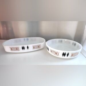 Vintage Milk Glass Baking Dishes “Atomic Harlequin” Pattern by Federal Glass Co.